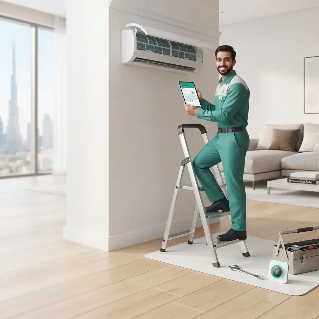 Home maintenance technician using Reservai booking software in the UAE